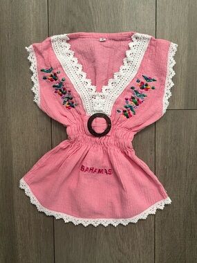 Bahamas pink embroidered resort-style cotton tunic - Size: 2